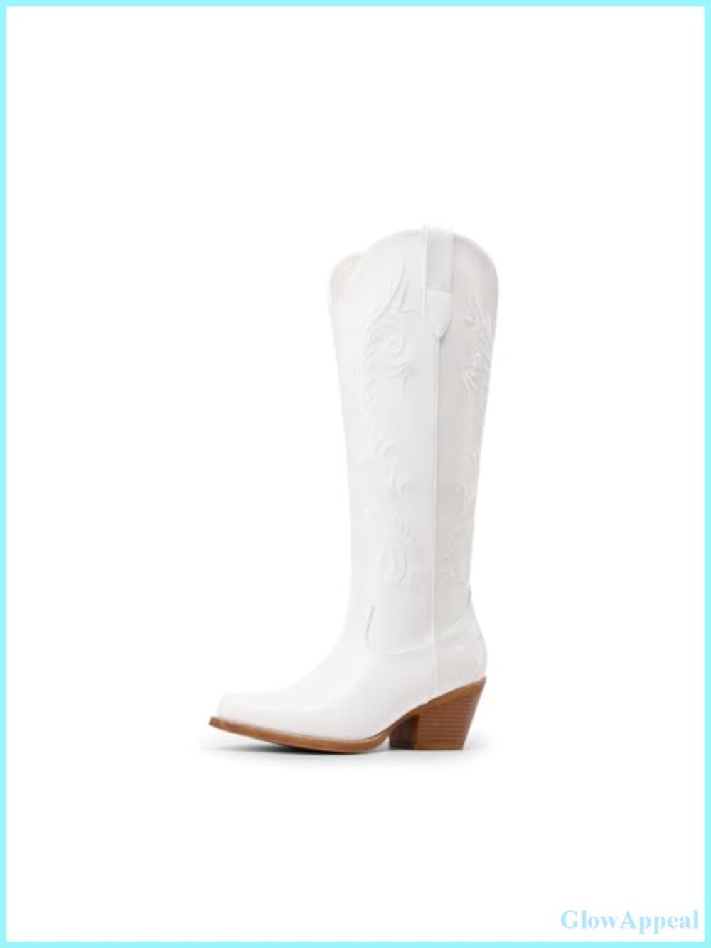 Faux Leather Knee High Western Cowgirl Boots Square Toe Stacked Heel